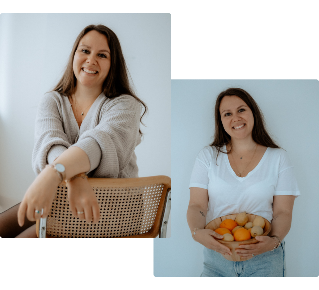 Johanna Eggers auf zwei Fotos zu sehen, wie sie in die Kamera lacht.